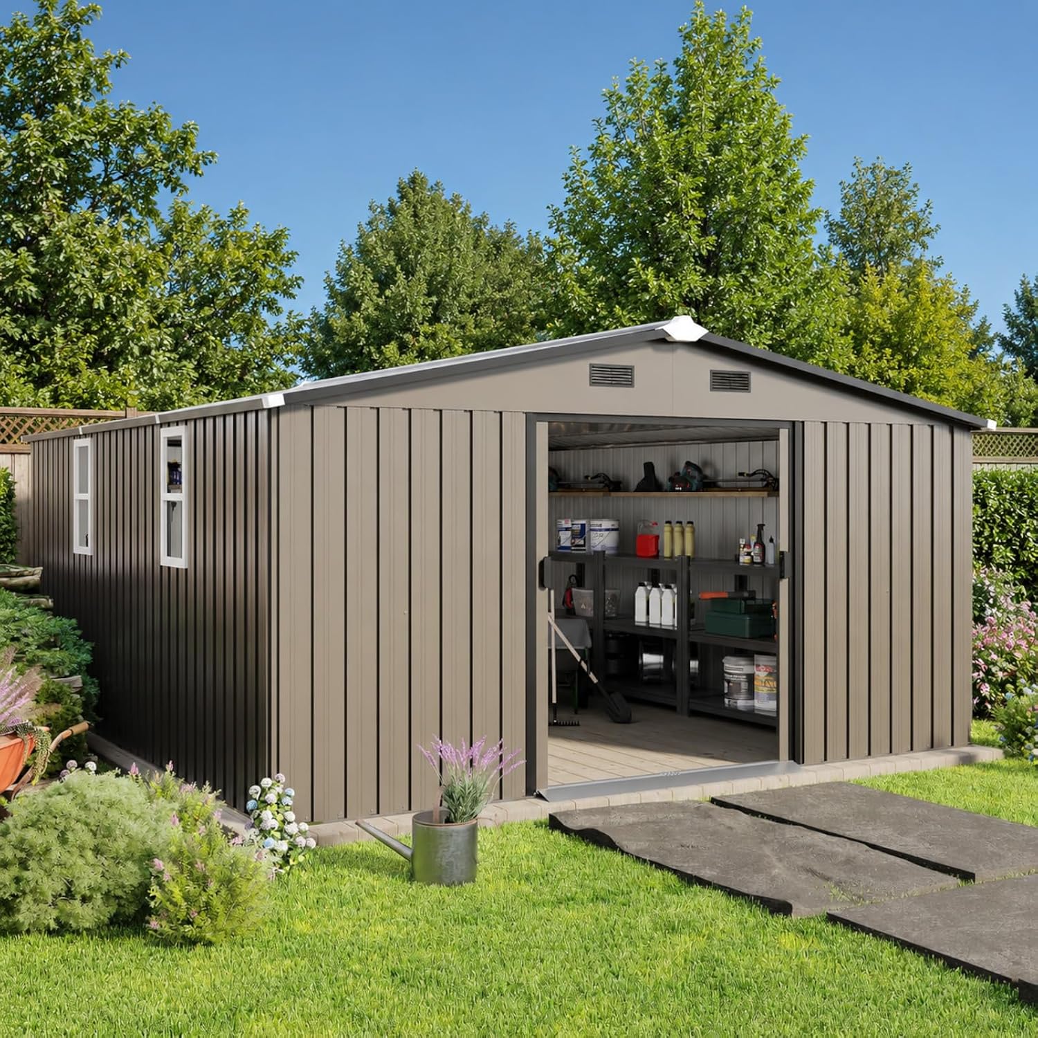 Metal Storage Shed 10x12FT Out - Garden Tools ulasan dan harga