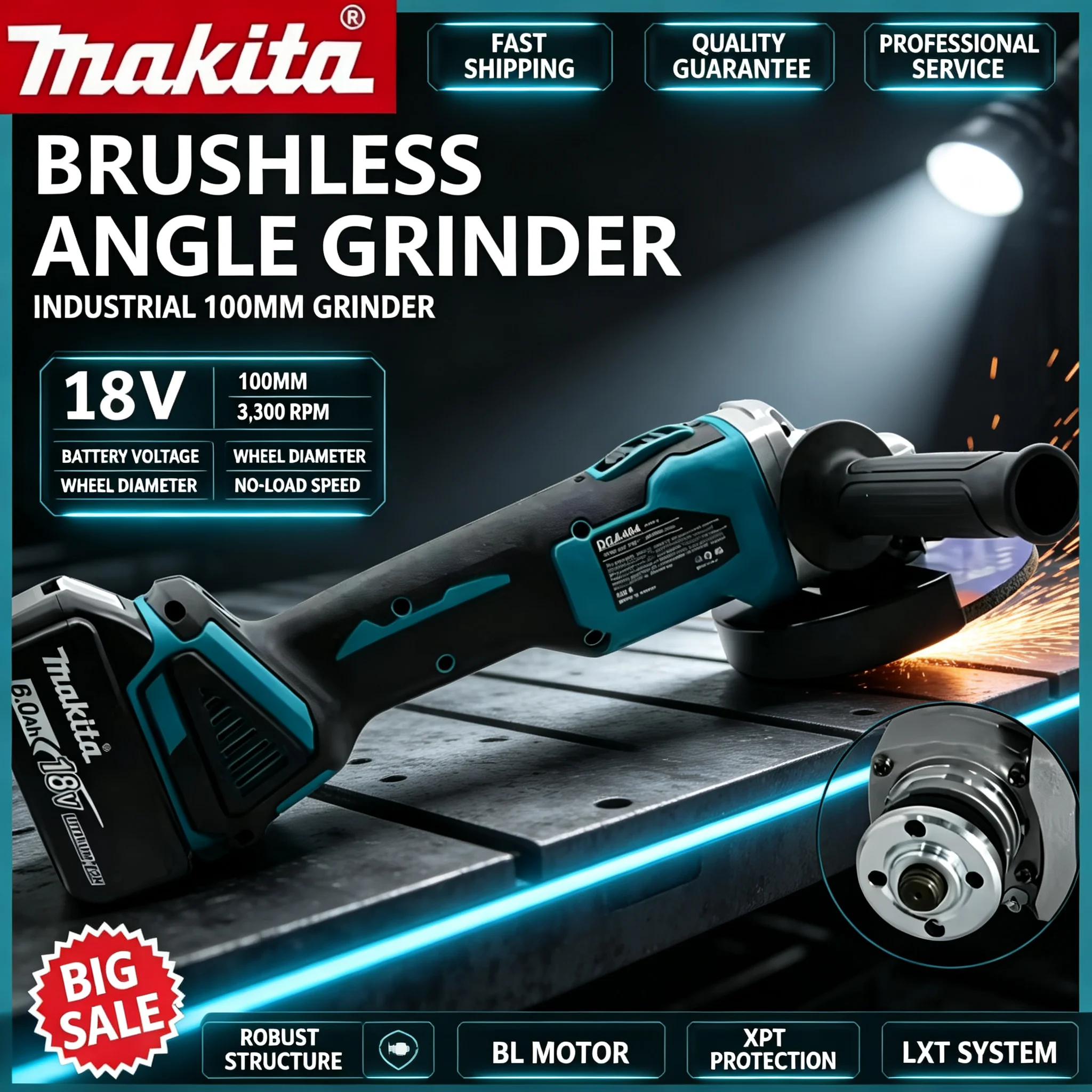 100mm High Power Makita DGA404 - Brushless Angle Grinder Battery Powered ulasan dan harga